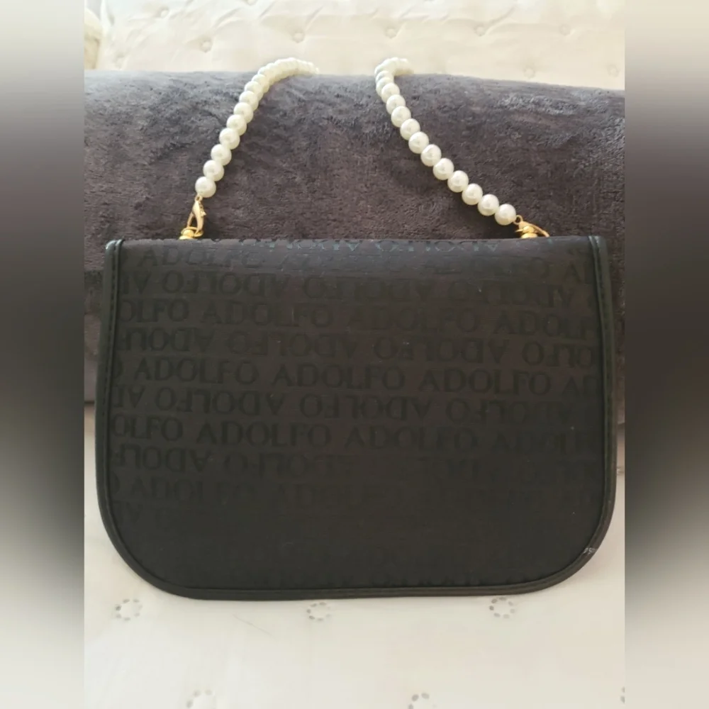 Adolfo canvas/leather evening bag 9x6.5 - Picture 2 of 6
